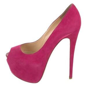 Christian Louboutin Fuchsia Suede Peep-Toe Heels